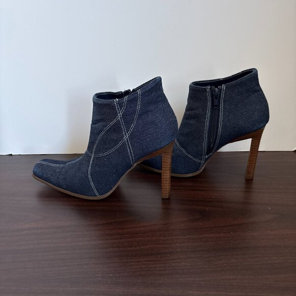 Paprika Women's Denim Ankle Boots Square toe and Wood-grained heels Size 7.5 - Picture 4 of 7